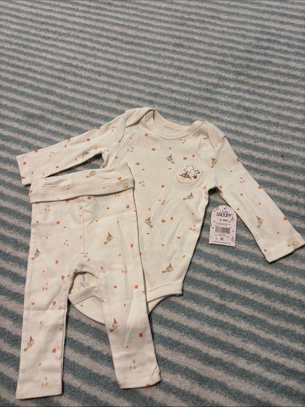 Neutral Snoopy and Woodstock Cream Baby Two- Piece Set with Fall Print